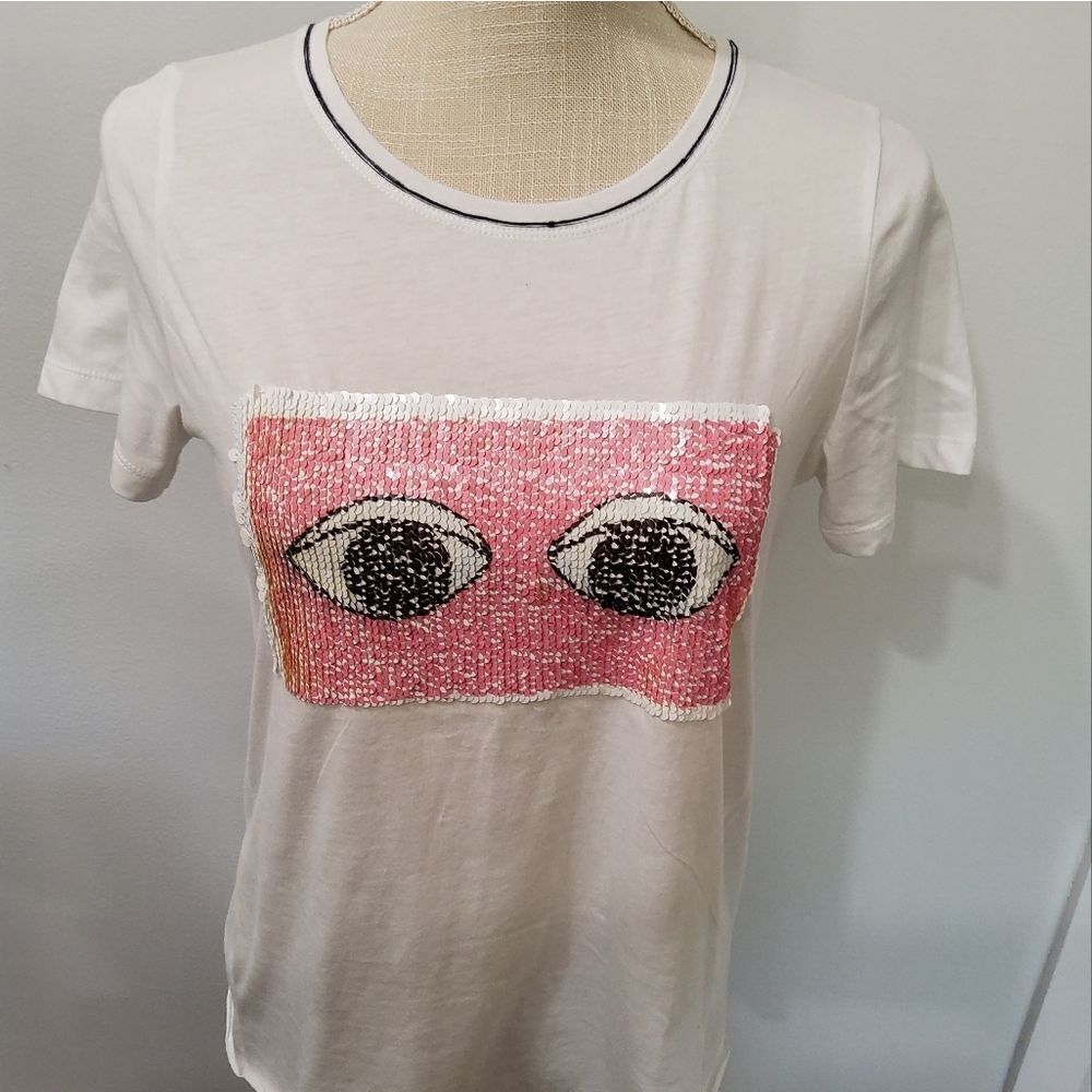 PULL&BEAR Women's White Sequins T-shirt Size S
